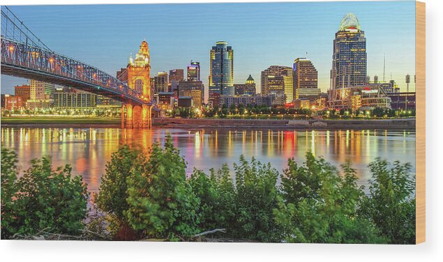 America Wood Print featuring the photograph Cincinnati Ohio Downtown Skyline Panoramic Print - Color by Gregory Ballos