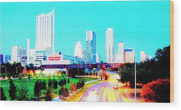 Austin Wood Print featuring the photograph City of Austin From The Walk Bridge 2 by James Granberry