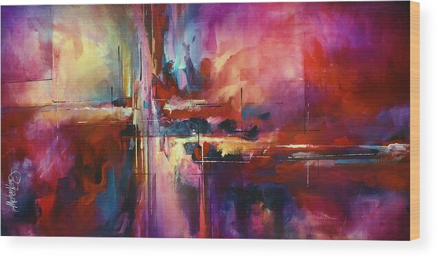 Abstract Wood Print featuring the painting 'CITY of FIRE' by Michael Lang