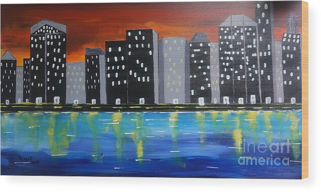 Acrylic Wood Print featuring the painting City Scape_Night Life by Jimmy Clark