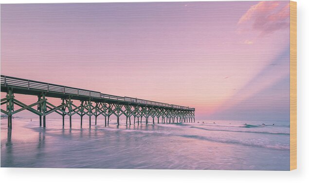 North Wood Print featuring the photograph Crystal Pier Wrightsville Beach Sunset Panorama by Ranjay Mitra