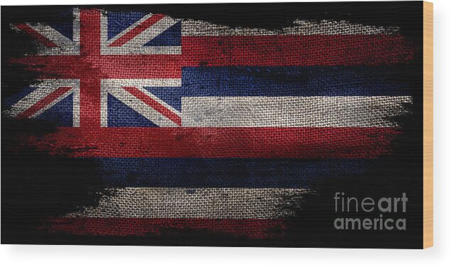 Hawaii Flag Wood Print featuring the photograph Distressed Hawaii Flag on Black by Jon Neidert