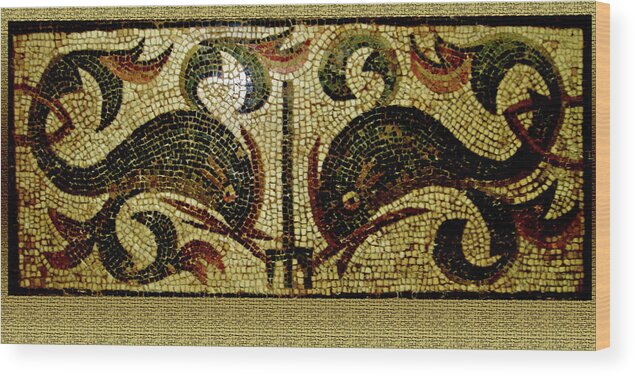 Dolphins Wood Print featuring the digital art Dolphins of Pompeii by Asok Mukhopadhyay