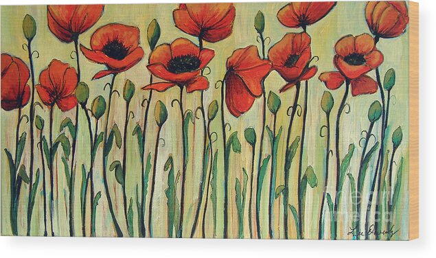 Poppies Wood Print featuring the painting Eleven Red Poppies by Lee Owenby