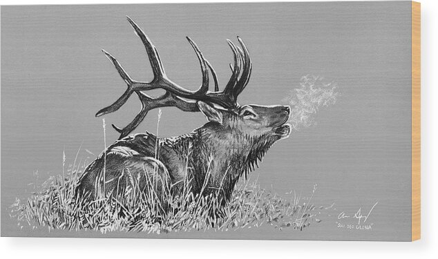 Elk Wood Print featuring the photograph Elk Bugle BW by Aaron Spong