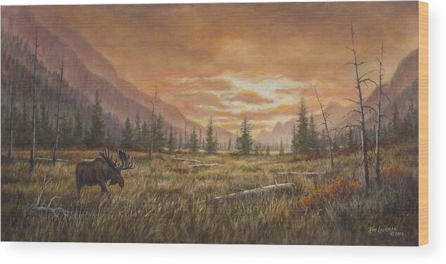 Sunset Wood Print featuring the painting Fire In the Sky by Kim Lockman