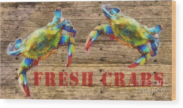 Blue Wood Print featuring the painting Fresh Crabs 2 by Edward Fielding