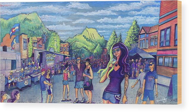 Frisco Wood Print featuring the painting Frisco BBQ Festival 2017 by David Sockrider