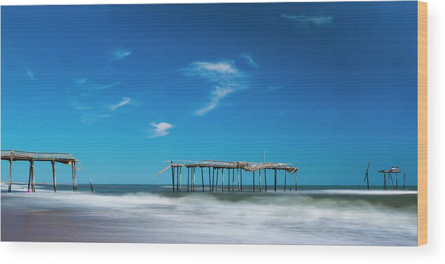 Outer Banks Wood Print featuring the photograph Frisco Fishing Pier in North Carolina Panorama by Ranjay Mitra