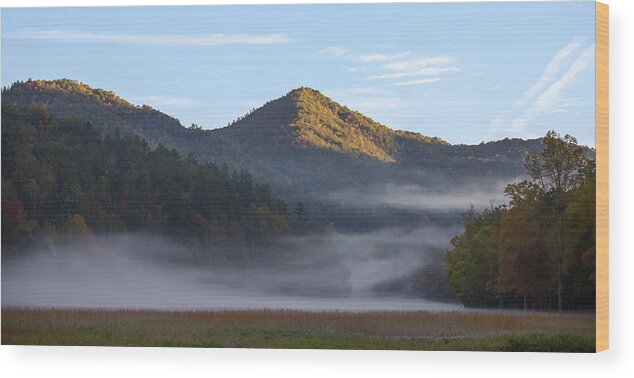 Mountains Wood Print featuring the photograph Ground Fog in Cataloochee Valley - October 12 2016 by D K Wall