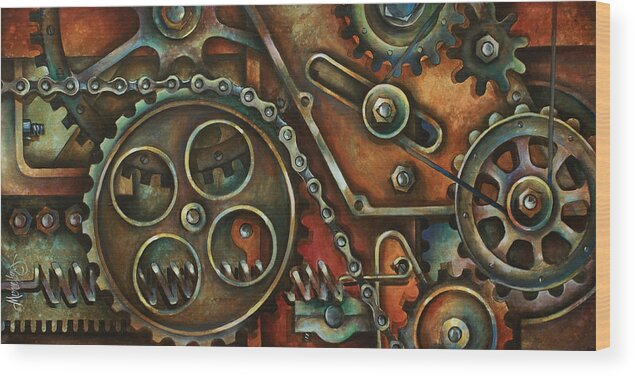 Mechanical Painting Wood Print featuring the painting Harmony by Michael Lang