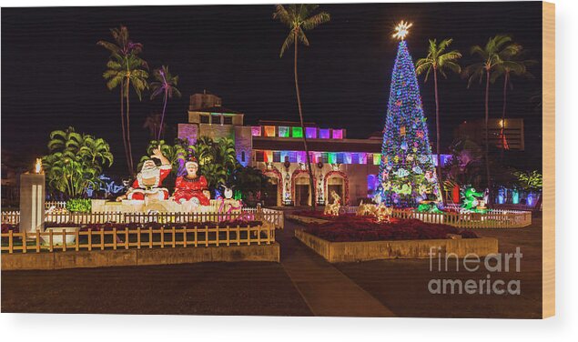 Mele Kalikimaka Merry Christmas Wood Print featuring the photograph Hawaiian Santa and Christmas Tree by Aloha Art