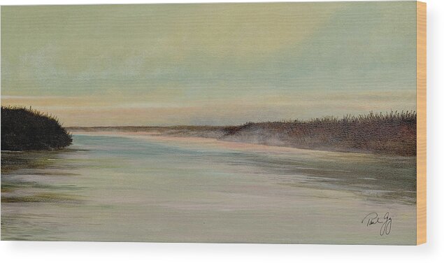 Mississippi River Wood Print featuring the painting Hazy Morning Mississippi River Delta by Paul Gaj