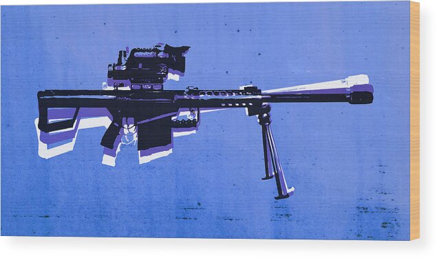 M82 Wood Print featuring the digital art M82 Sniper Rifle on Blue by Michael Tompsett