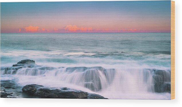 Maine Wood Print featuring the photograph Maine Rocky Coastal Sunset Panorama by Ranjay Mitra