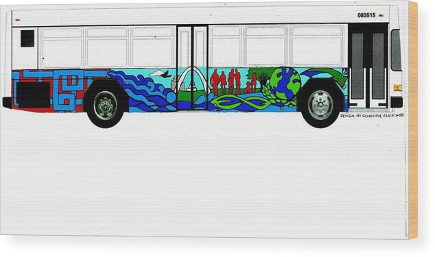 Bus Mural Wood Print featuring the painting Metro Bus Curbside View of Bus Mural Project Clear Color Sketch by Genevieve Esson