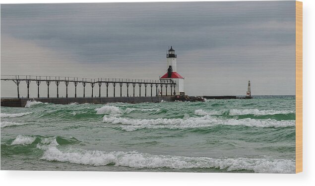 Lighthouse Wood Print featuring the photograph Michigan City East Pier Light by Steve L'Italien