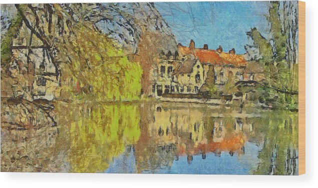 Belgium Wood Print featuring the digital art Minnewater Lake in Bruges Belgium by Digital Photographic Arts