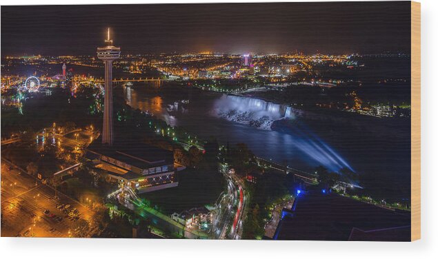2:1 Wood Print featuring the photograph Niagara Falls at Night #3 by Mark Rogers