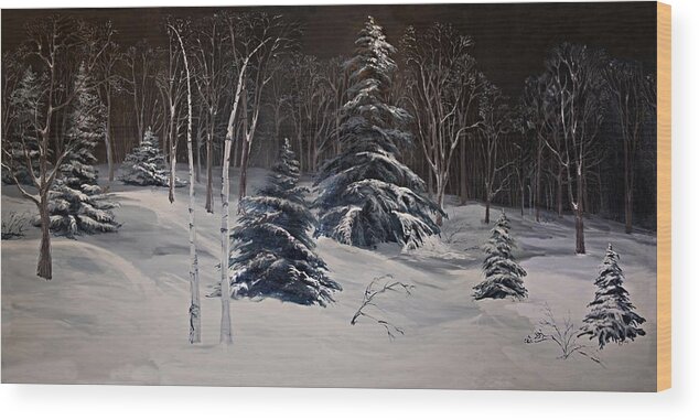 Night Time Snowy Woods Wood Print featuring the photograph Night Time Snowy Woods by Joy Nichols