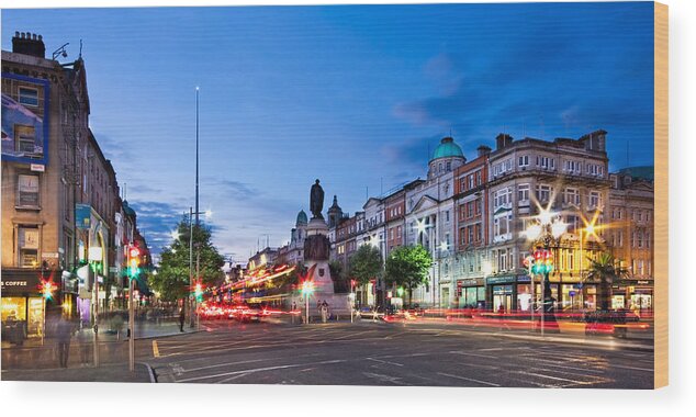 O'connell Street Wood Print featuring the photograph O' Connell Street and Dublin Spire at Night by Barry O Carroll