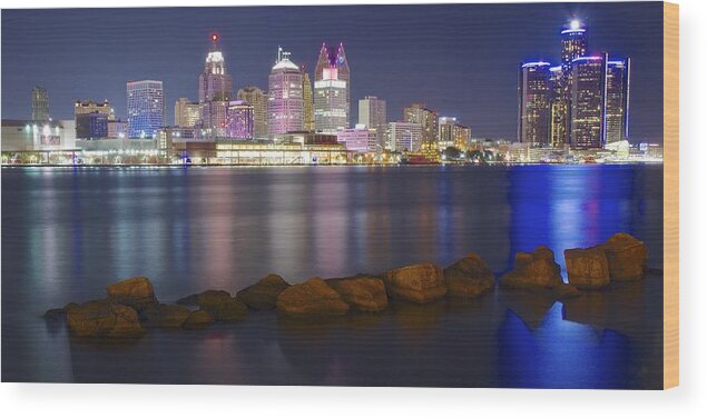 Detroit Wood Print featuring the photograph Panoramic Detroit by Frozen in Time Fine Art Photography