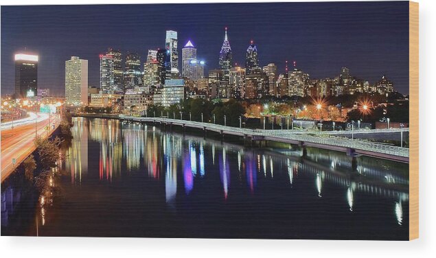 Philadelphia Wood Print featuring the photograph Panoramic view of Philly by Frozen in Time Fine Art Photography
