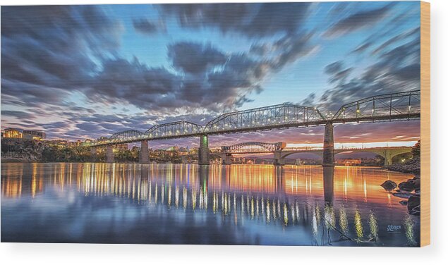 Chattanooga Wood Print featuring the photograph Passing Clouds Above Chattanooga Pano by Steven Llorca