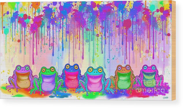 Frogs Wood Print featuring the painting Rainbow of Painted Frogs by Nick Gustafson