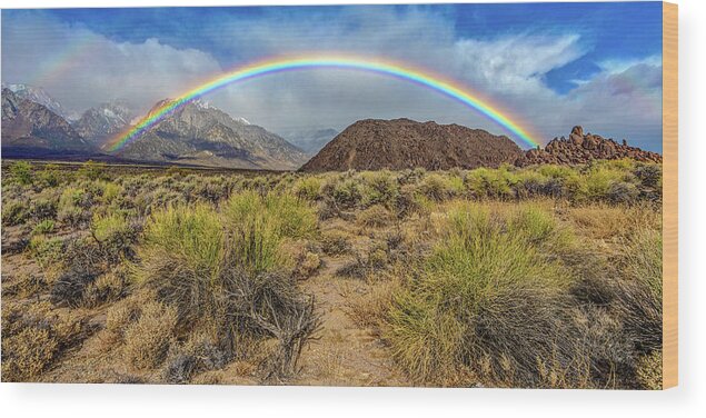 Alabama Hills Wood Print featuring the photograph Rainbow over the Sierra by Peter Tellone