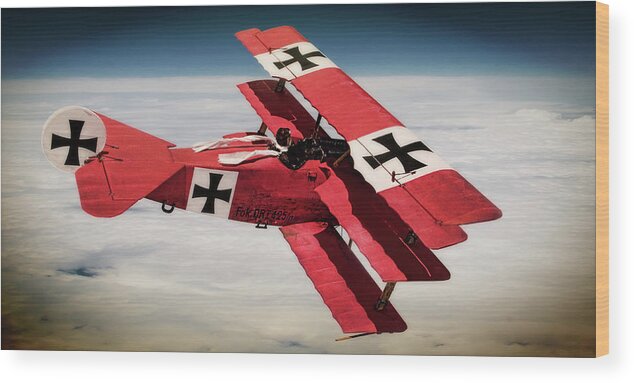 Red Baron Wood Print featuring the photograph Red Baron Panorama - Lord of the Skies - Lomo Version by Weston Westmoreland
