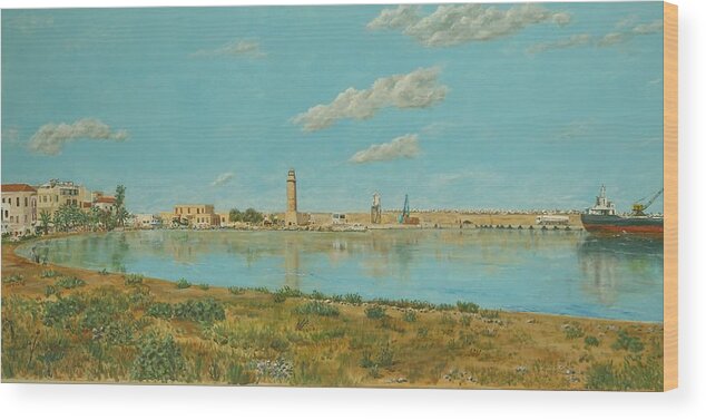 Crete Wood Print featuring the painting Rethymno Harbour - Crete by David Capon