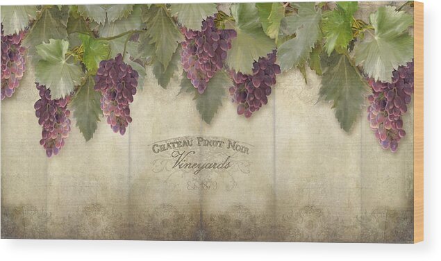 Pinot Noir Grapes Wood Print featuring the painting Rustic Vineyard - Pinot Noir Grapes by Audrey Jeanne Roberts