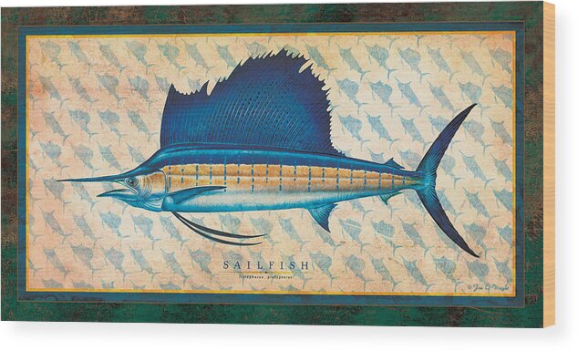 Jon Q Wright Wood Print featuring the painting Sailfish by JQ Licensing