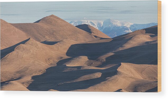 Colorado Wood Print featuring the photograph Sand Dunes And Rocky Mountains Panorama by James BO Insogna