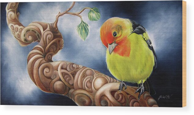 Western Tanager Wood Print featuring the painting Scarlet's Tanager by Sabrina Motta