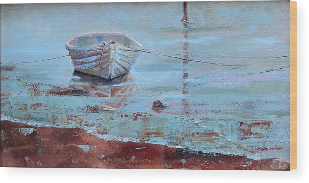 Rowboat Wood Print featuring the painting Shallow Tether by Trina Teele