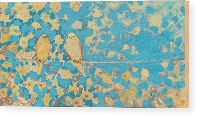 Impressionist Wood Print featuring the painting Sharing a Sunny Perch by Jennifer Lommers
