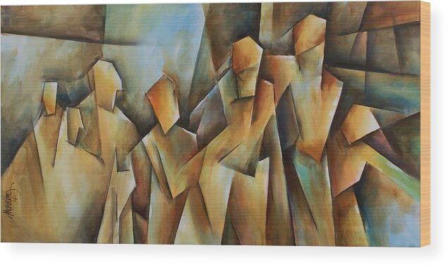 Contemporary Cubism Wood Print featuring the painting Show Me by Michael Lang