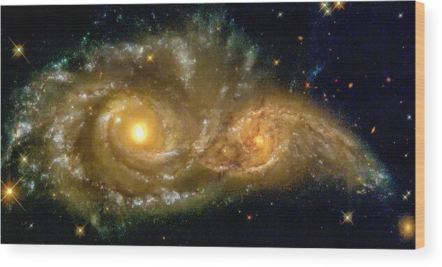 Spiral Wood Print featuring the photograph Space image spiral galaxy encounter by Matthias Hauser