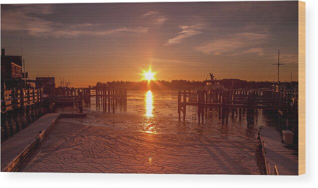 Stonington Harbor Wood Print featuring the photograph Stonington Harbor Sunset on Ice by Kirkodd Photography Of New England