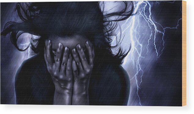 Sadness Wood Print featuring the digital art Stricken by Laurie Hasan