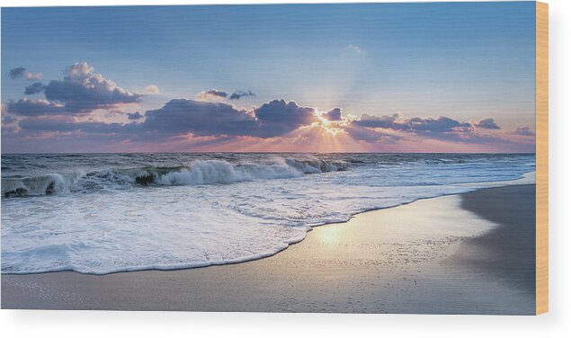 Horizon Over Water Wood Print featuring the photograph Sun Rays and Waves by John Randazzo