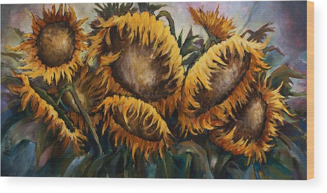 Flowers Wood Print featuring the painting Sunflowers by Michael Lang