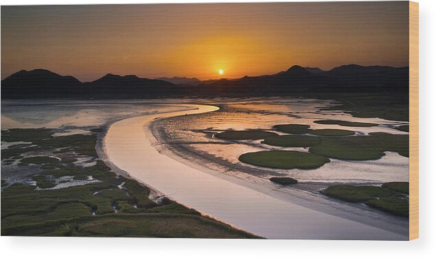 Landscape Wood Print featuring the photograph Sunset at Suncheon Bay by Ng Hock How