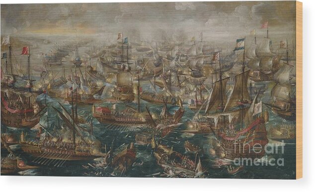 The Battle Of Lepanto Andries Van Eertvelt. Sea Wood Print featuring the painting The Battle Of Lepanto Andries by MotionAge Designs