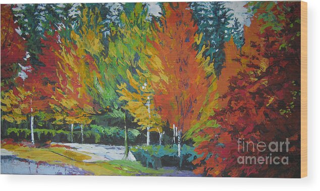 Landscape Wood Print featuring the painting The Big Red Tree by Lee Ann Shepard