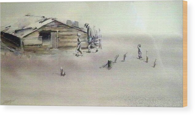 Outdoors Nature People Figures Travel Landscape Wood Print featuring the painting The Dustbowl by Ed Heaton