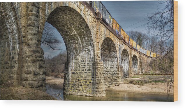 Hdr Wood Print featuring the photograph Thomas Viaduct Panoramic by Dennis Dame