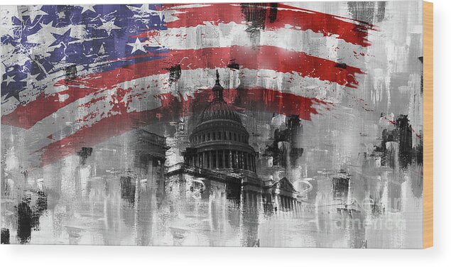 American Wood Print featuring the painting Washington DC Building 01A by Gull G